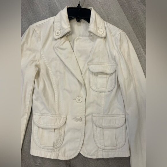 BEDO Y2K White Cropped Cotton Jacket Denim Style Jean Jacket M - Picture 3 of 4